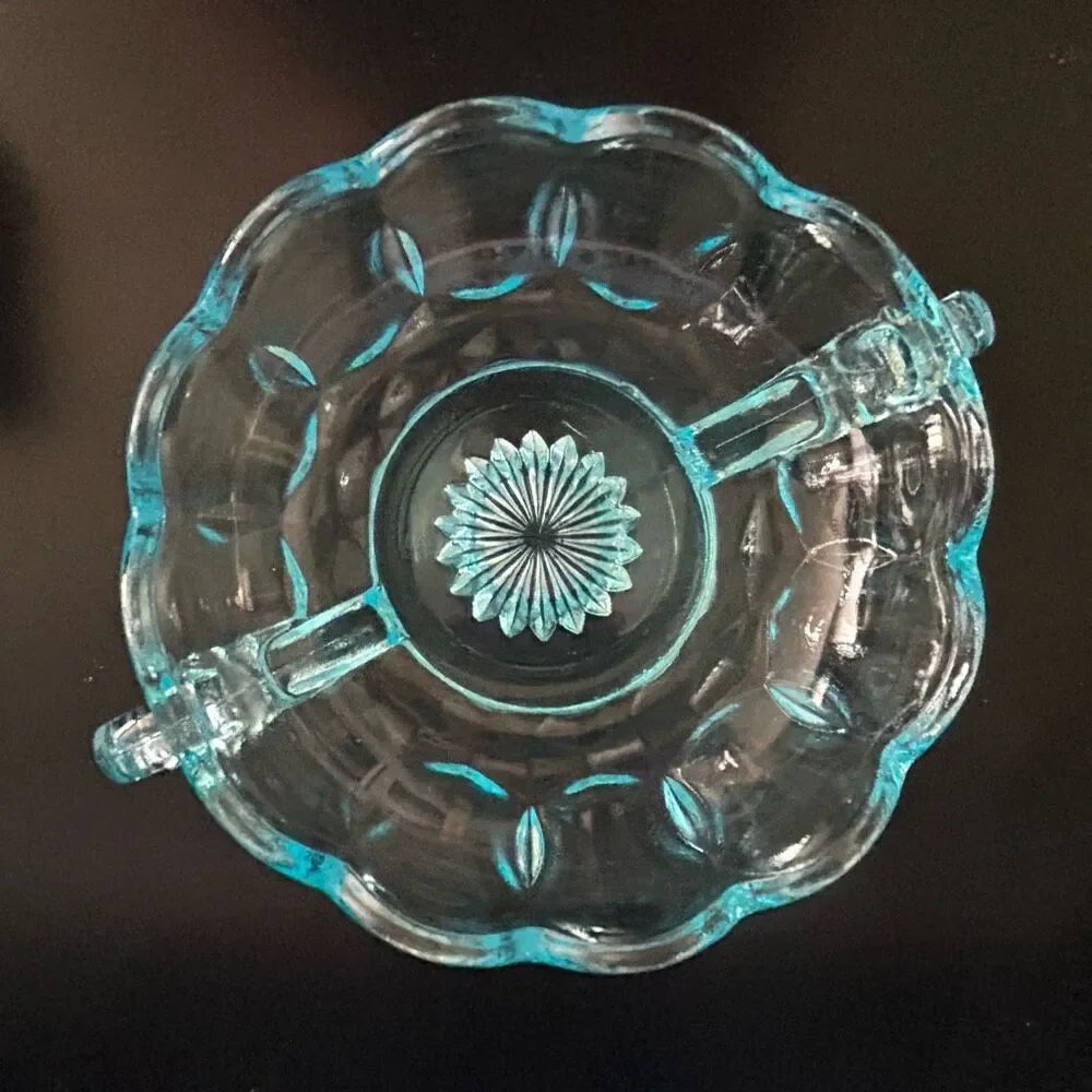 Anchor Hocking Fairfield Aqua Blue Nappy Bowl Candy Condiment Nut
